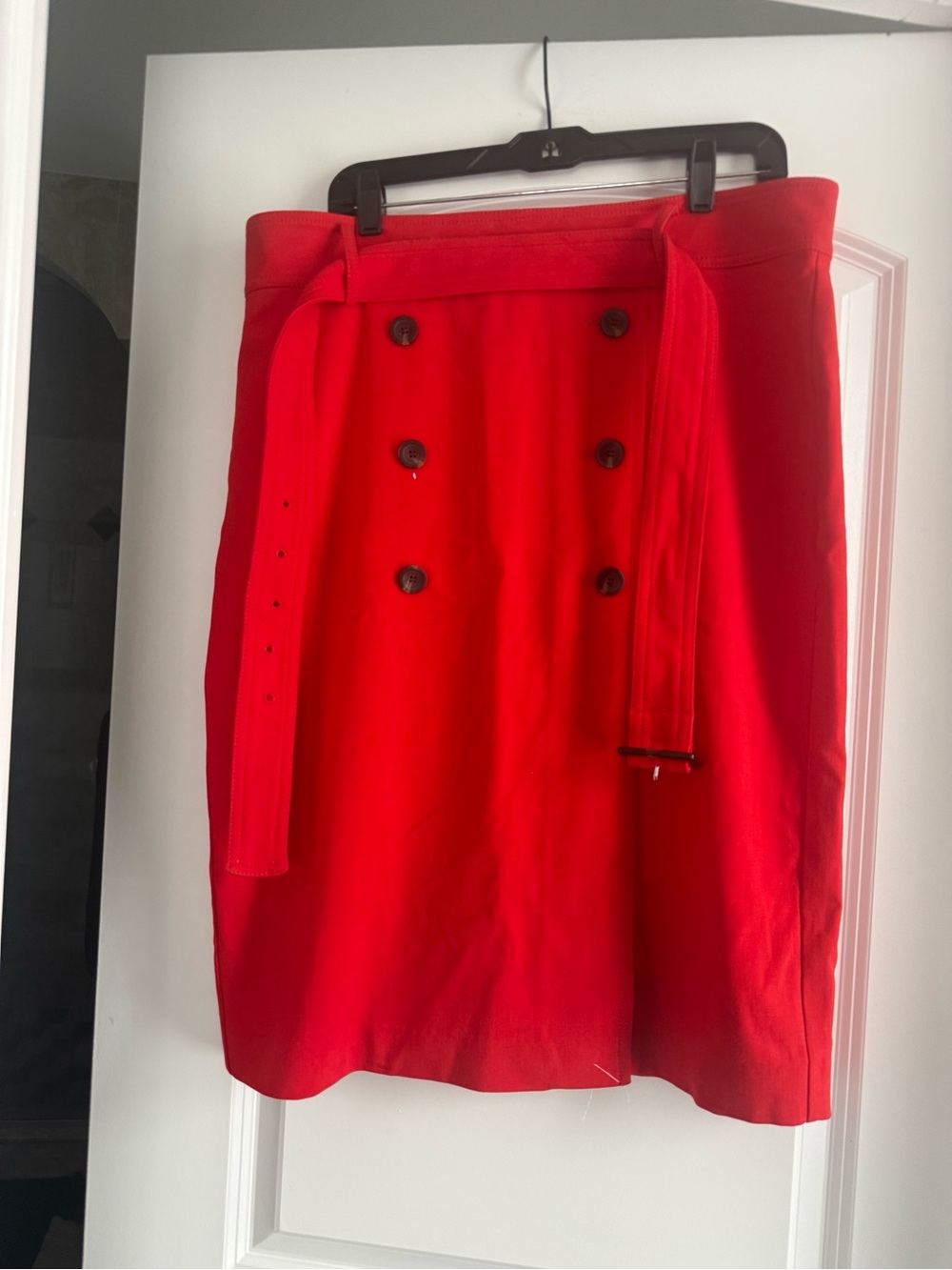 Ann Taylor Red Double-Breasted Pencil Skirt with Belt